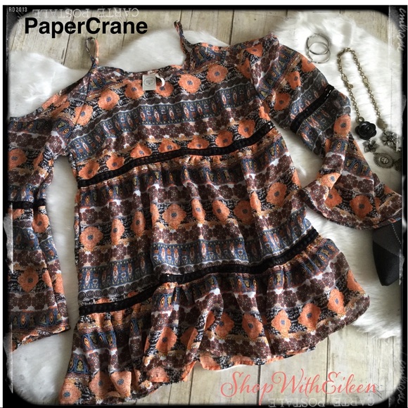 Paper Crane Tops - Paper Crane Boho chic Coldshoulder Top
